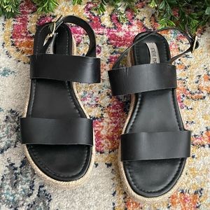 Steve Madden Espadrille Platform Black Sandals